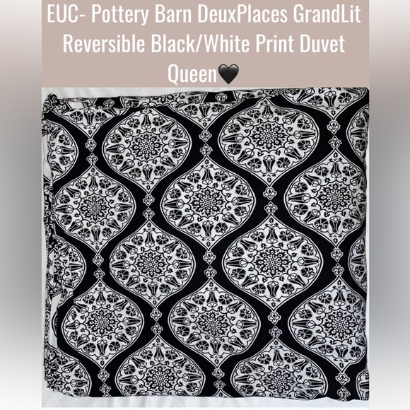 🎉HP🎉EUC- Pottery Barn DeuxPlaces GrandLit Reversible Black/Wht Duvet Queen🖤